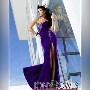 Tony Bowls Strapless Purple Gown